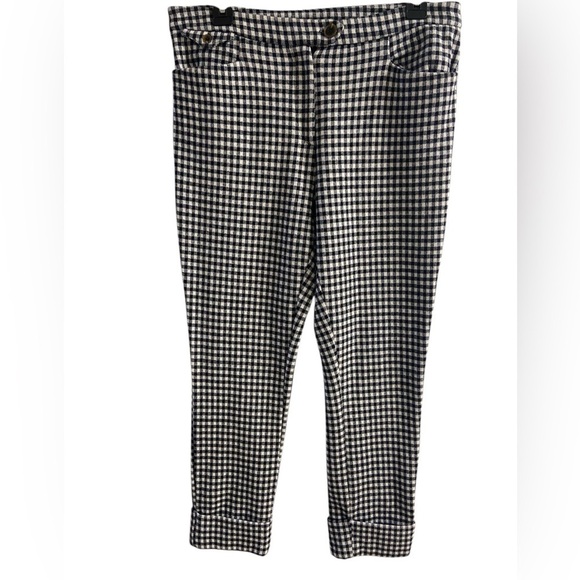 Anthropologie the essential crop flare Gingham‎ black white pants Sz 8 - Picture 1 of 6